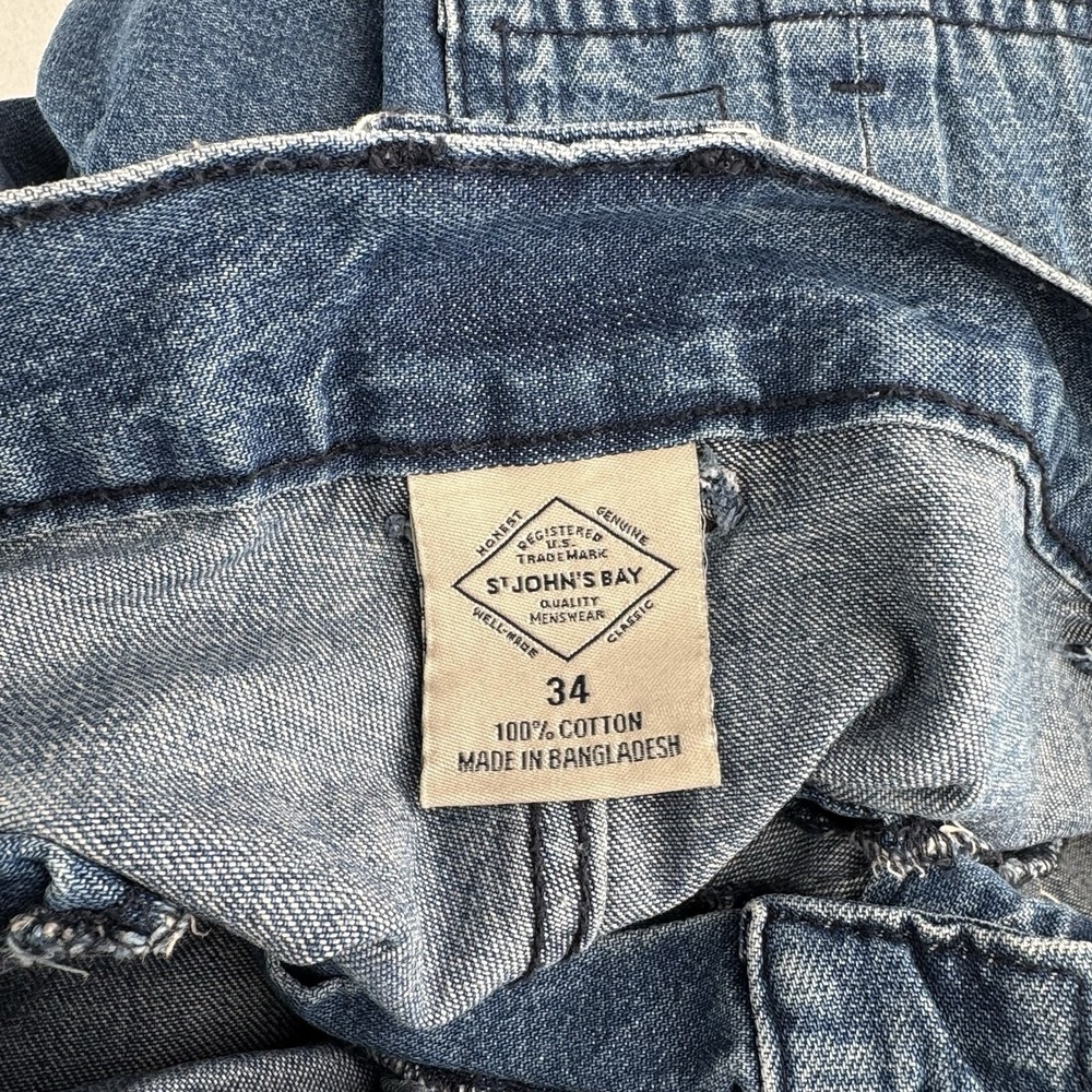 Vtg St. John's Bay Denim Cargo Safari Pocket Shorts Mens 34x6 Blue Elastic Waist - Picture 7 of 8